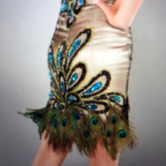 NEW!! SHORT Peacock Beaded Feather Dress #770 - Picture 5 of 5